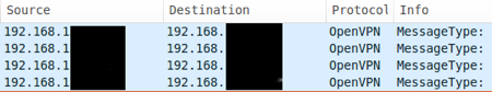 A wireshark capture for OpenVPN packets